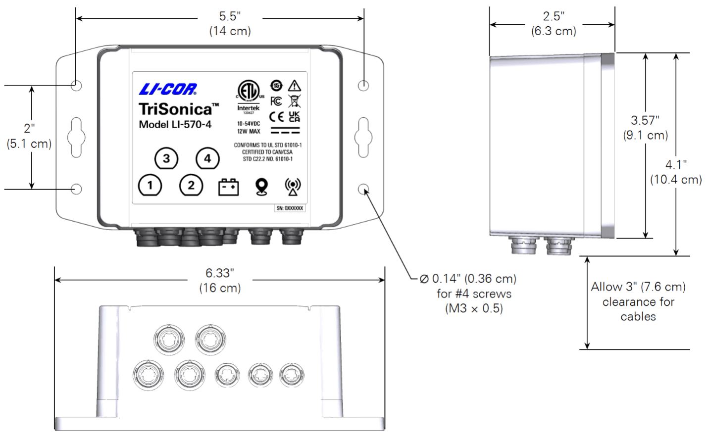 dimensions of TriSonica LI-570-4
