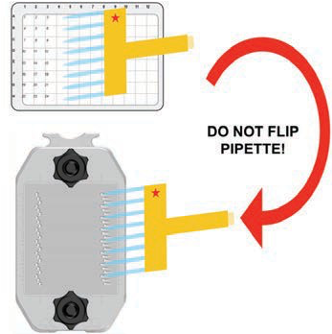 Illustration showing that flipping a multi-channel pipette will change the order