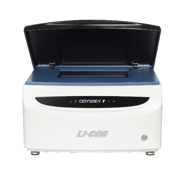 Front view of the Odyssey F Imager with the lid open.
