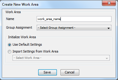 Create New Work Area dialog for Image Studio 21CFR11