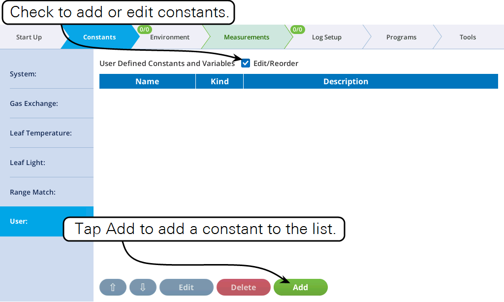 The interface presents options to edit and add new constants.