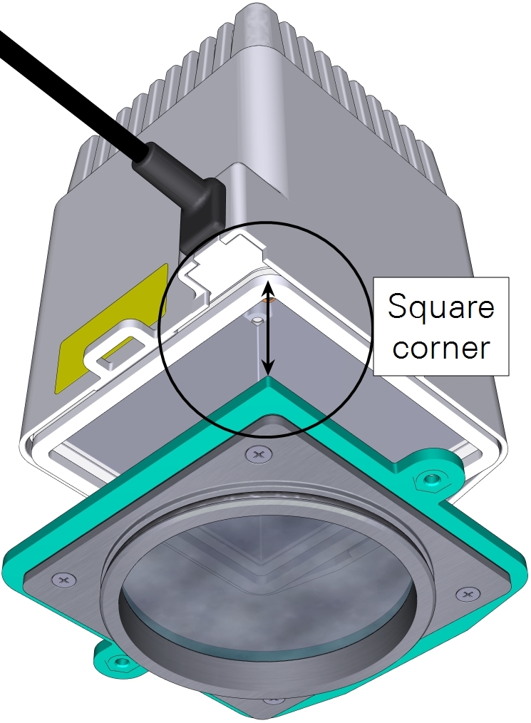 Align the cable end light source with the square corner on the plate.