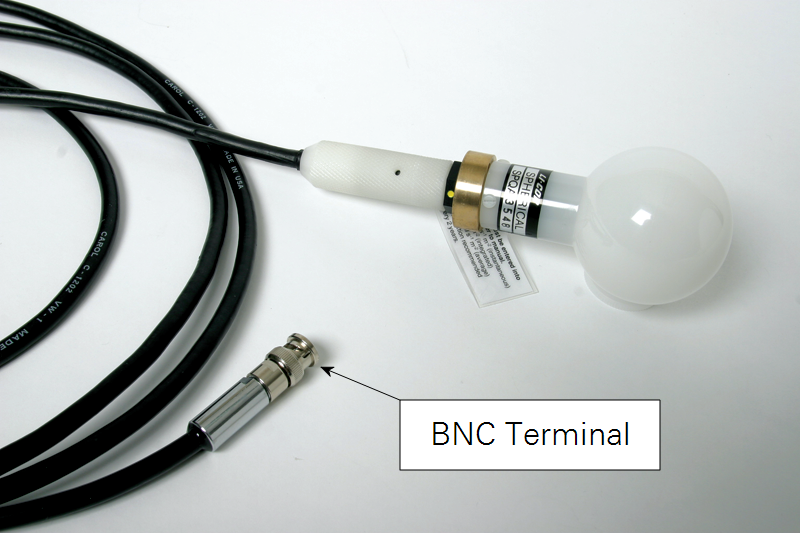 The LI-193 Spherical Underwater Quantum Sensor with the calibration data, cable, and BNC connector.