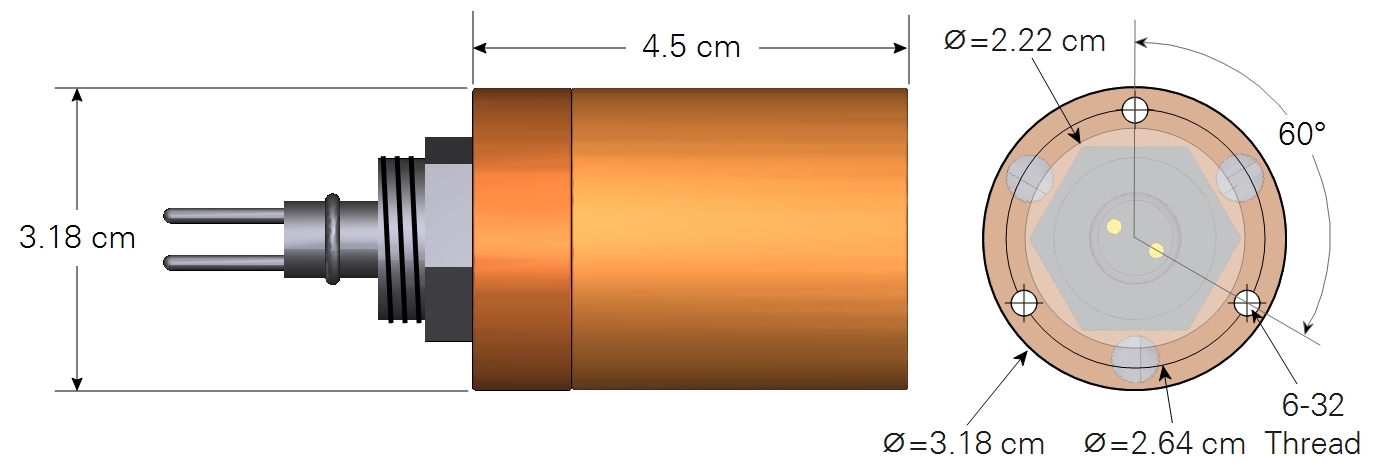 Dimensions of the LI-192 Underwater Quantum Sensor.