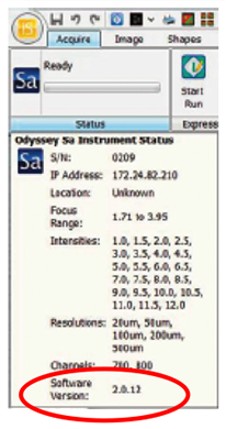 Odyssey Sa settings menu Image Studio Software