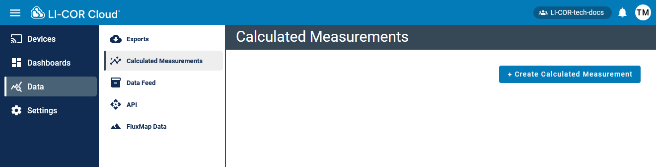 Calculated measurements are under the Data tab.