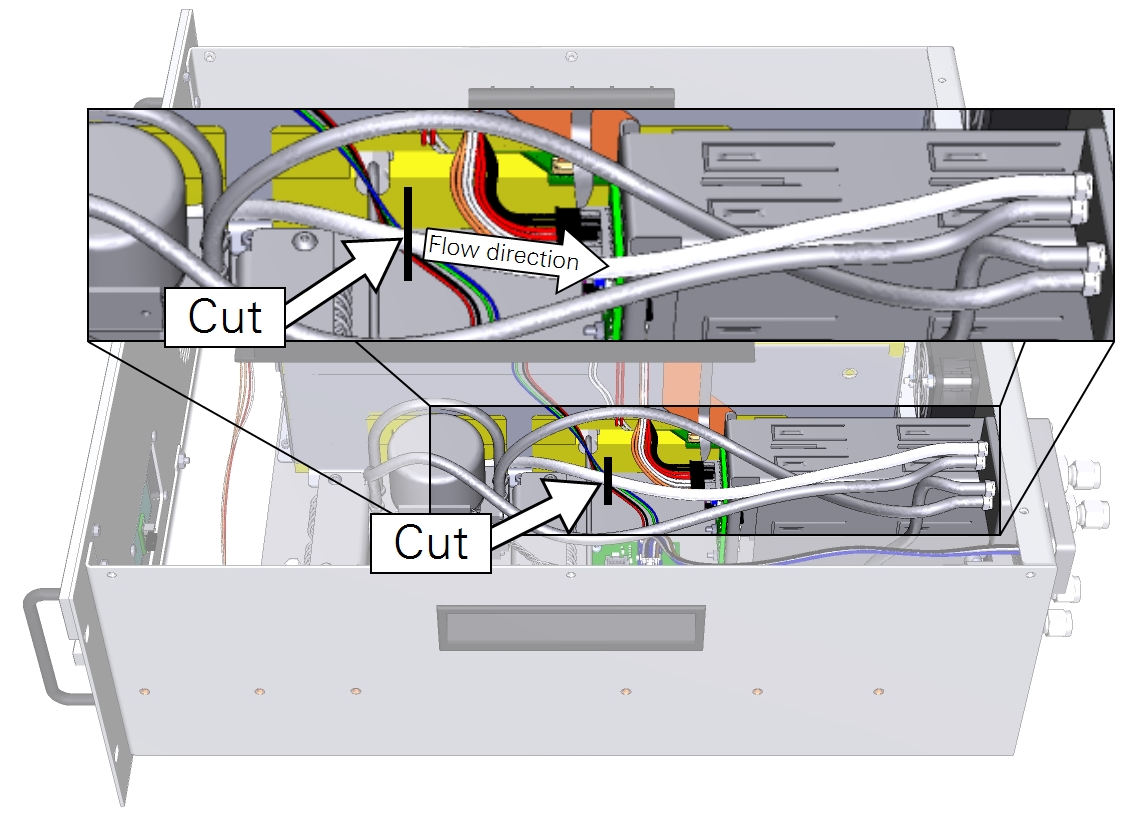 Cut the tube to install the reduced flow rate kit.